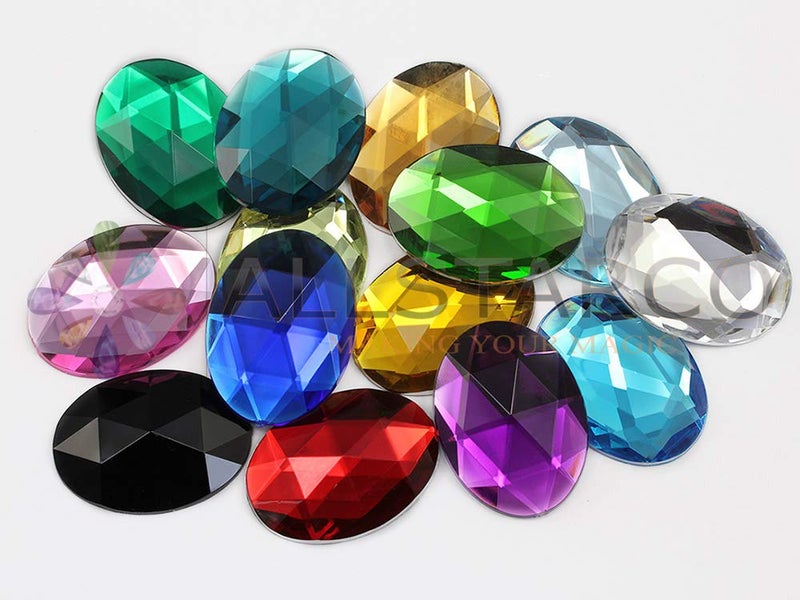 Allstarco 40x30mm Blue Aqua A21 Large Flat Back Oval Acrylic Rhinestones Cosplay Costume Gems Plastic Jewels Embelishments DIY Crafts Gemstones - 4 Pieces - Image 4