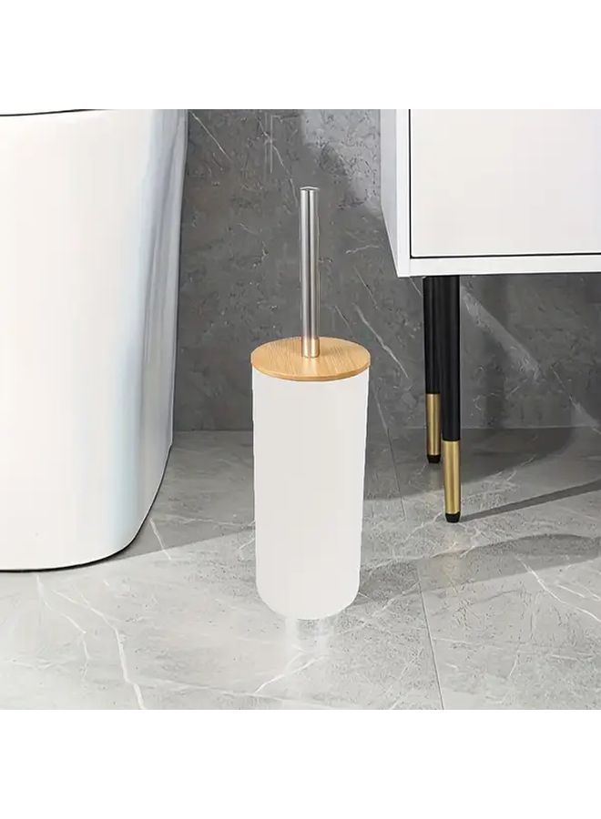 Bamboo Toilet Brush Set With Long Handle Black Plastic Bucket - Image 2