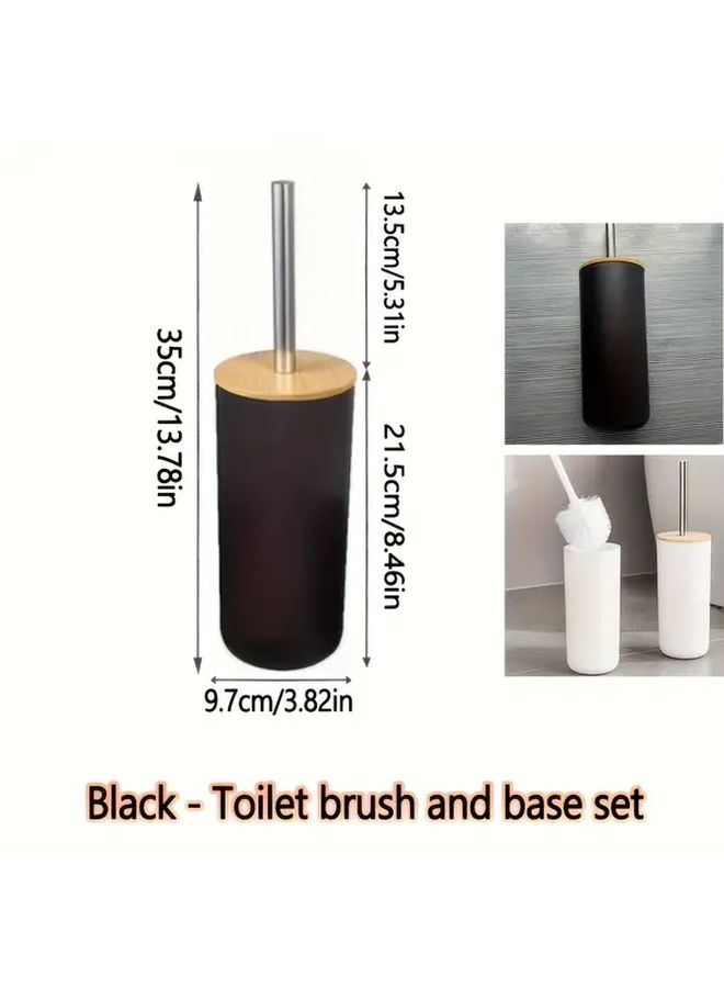 Bamboo Toilet Brush Set With Long Handle Black Plastic Bucket - Image 3