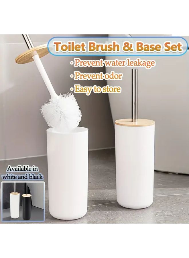 Bamboo Toilet Brush Set With Long Handle Black Plastic Bucket - Image 1