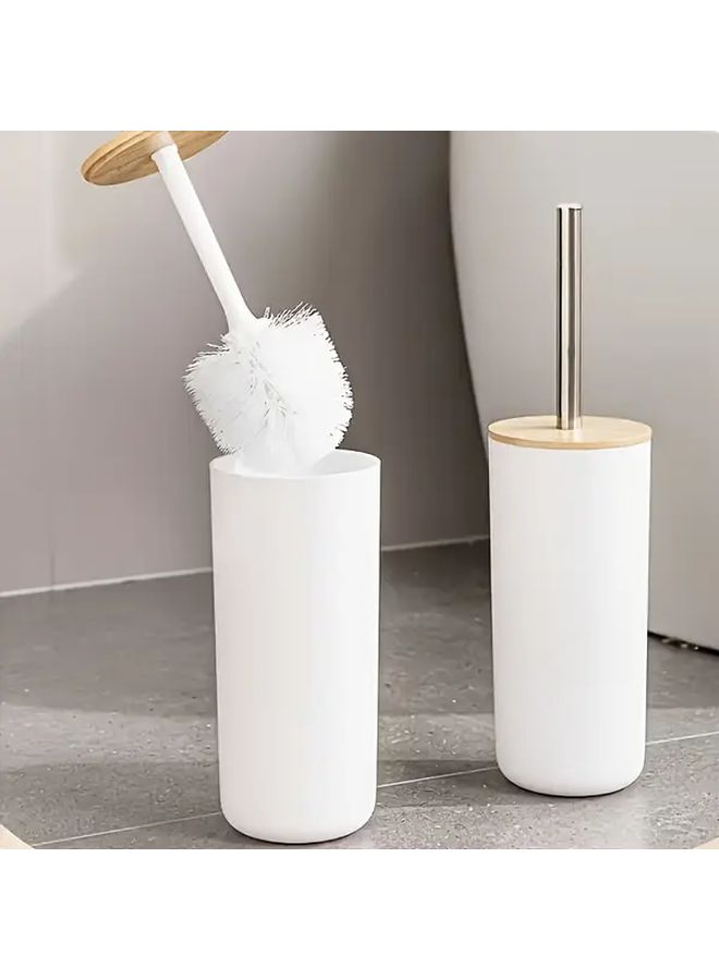 Bamboo Toilet Brush Set With Long Handle Black Plastic Bucket - Image 5