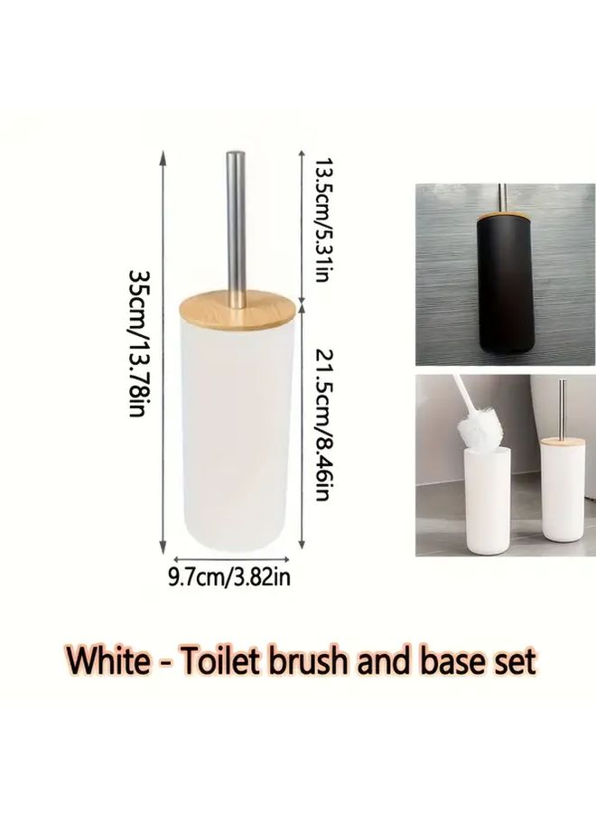 Bamboo Toilet Brush Set With Long Handle Black Plastic Bucket - Image 4