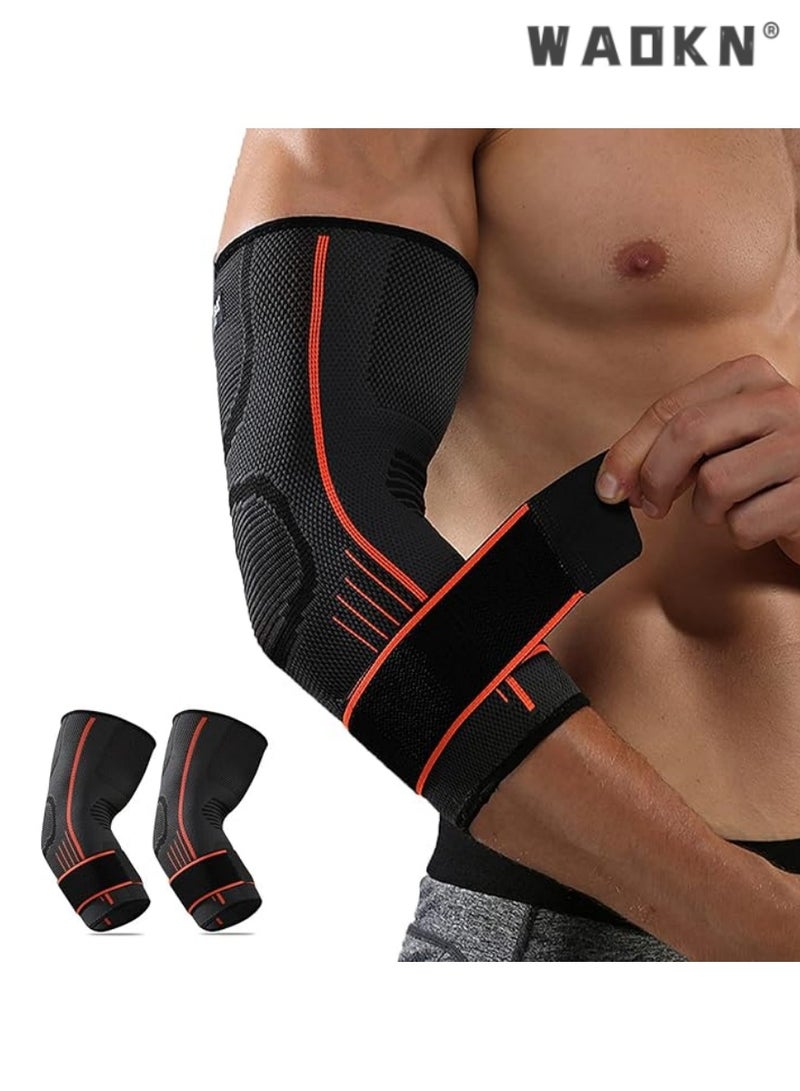 دبليو أيه أو كي أن الكوع الدعم مع حزام ، واثنين من الرجال والنساء ضغط الأكمام ، هو ممارسة ، رفع الأثقال ، وتخفيف آلام التهاب الأوتار والتهاب المفاصل الخيار المثالي ، الكوع محيط 18-24 سم - Image 1