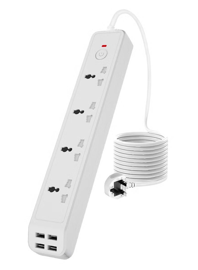 Power strip power extension cable 4 USB ports 4-outlet power strip UK plug to universal plug wall mountable 1 independently switchable surge protector power outlet cord with 2m extension cable - Image 1