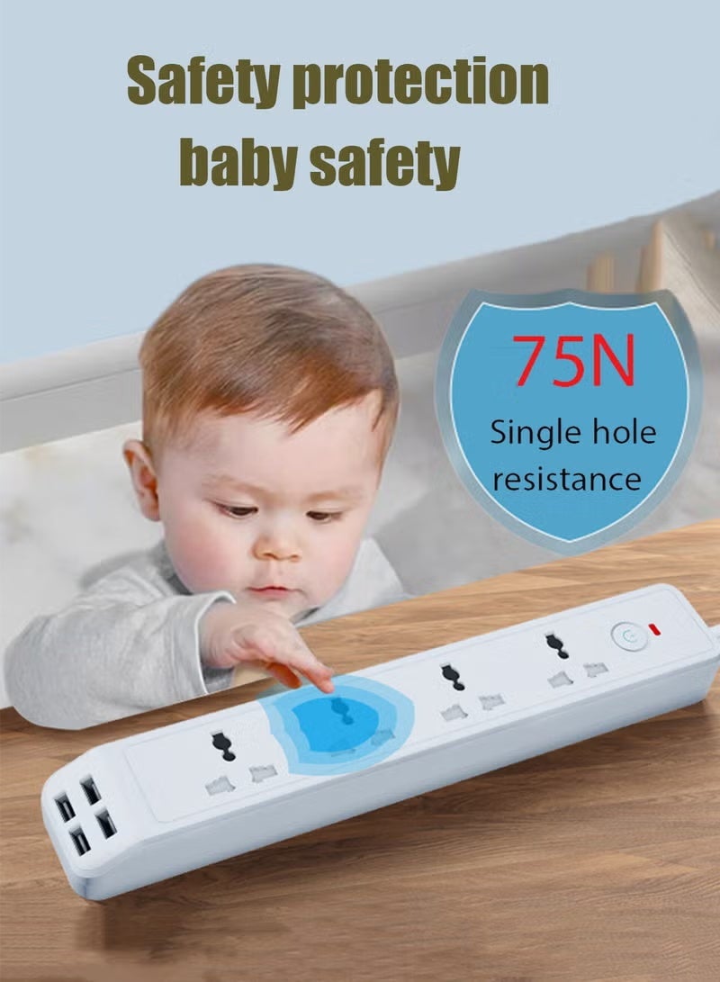 Power strip power extension cable 4 USB ports 4-outlet power strip UK plug to universal plug wall mountable 1 independently switchable surge protector power outlet cord with 2m extension cable - Image 2