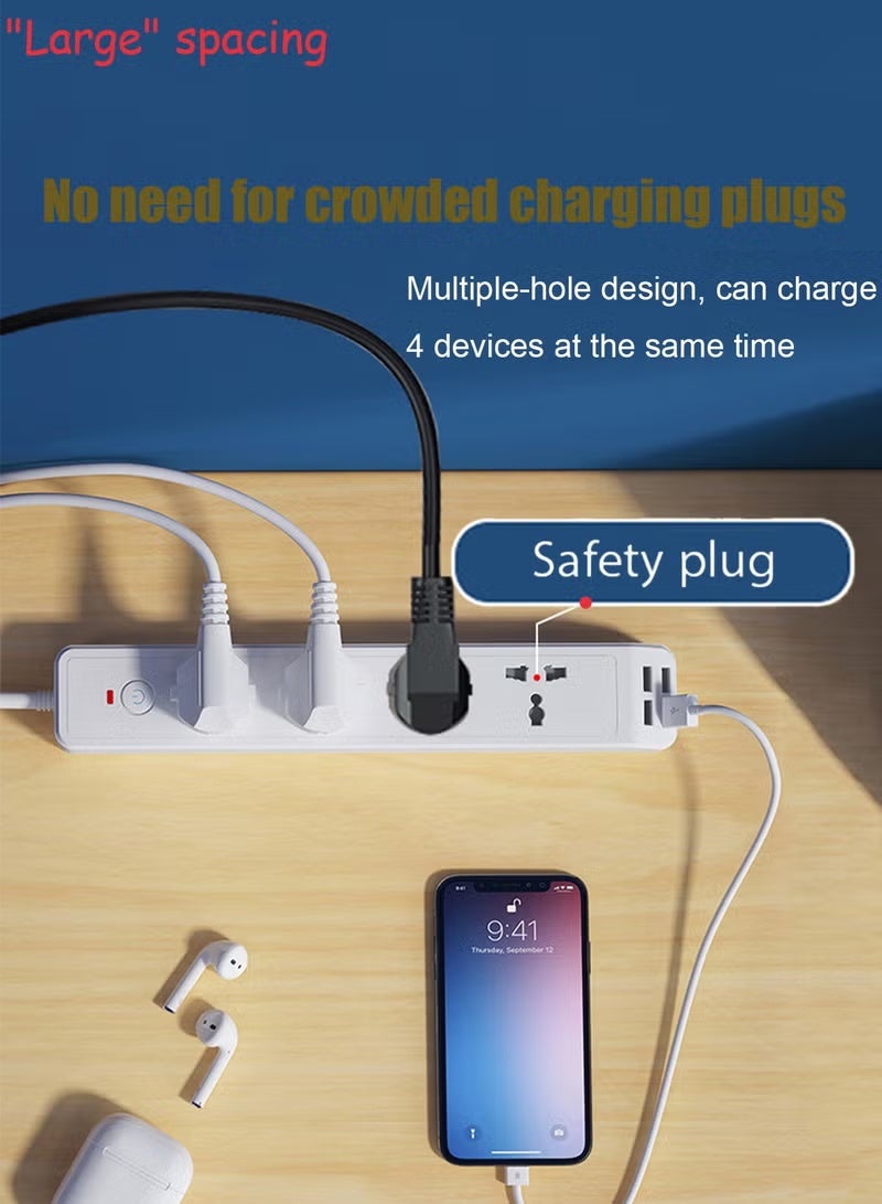 Power strip power extension cable 4 USB ports 4-outlet power strip UK plug to universal plug wall mountable 1 independently switchable surge protector power outlet cord with 2m extension cable - Image 4
