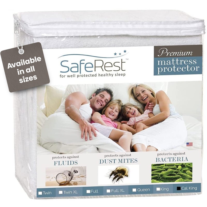 SafeRest Waterproof California King Size Mattress Protector - Fitted with Stretchable Pockets - Machine Washable Cotton Mattress Cover for Bed - Image 1