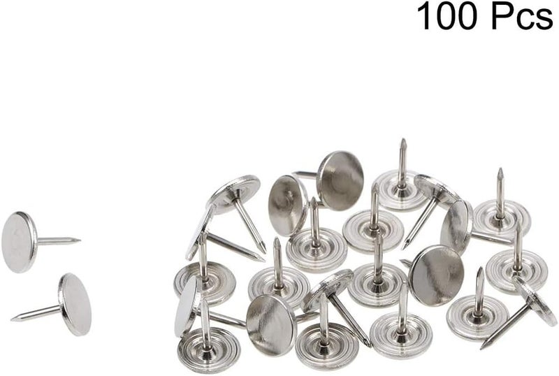 TOP-VIGOR 100pcs Silver Flat Head Upholstery Tacks, Heavy Duty Push Pins, 11 x 13mm Decorative Thumb Tacks for Wall, Cork Board, Furniture and Notice Board - Image 3
