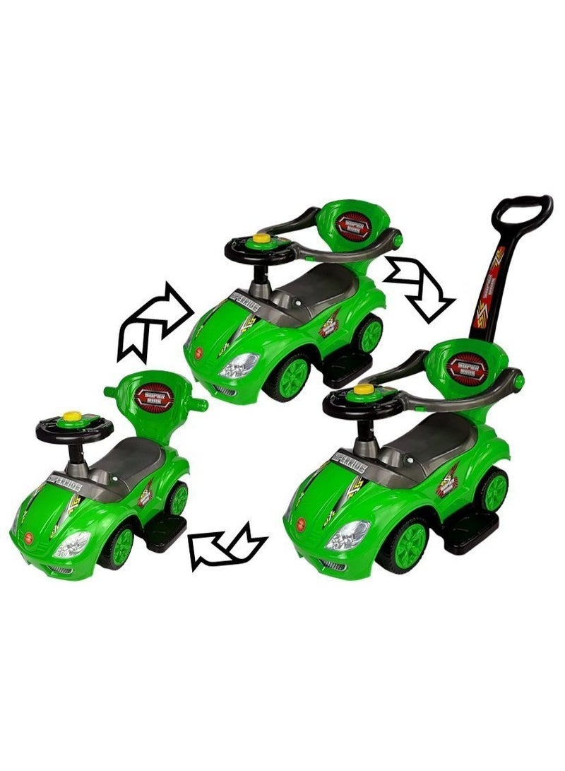 3 In 1 Ride On Toy Car With Barrier And Backrest, Removable Hanlde For Kids - Green - Image 2