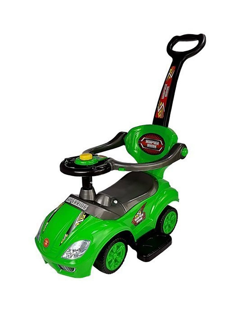3 In 1 Ride On Toy Car With Barrier And Backrest, Removable Hanlde For Kids - Green - Image 1