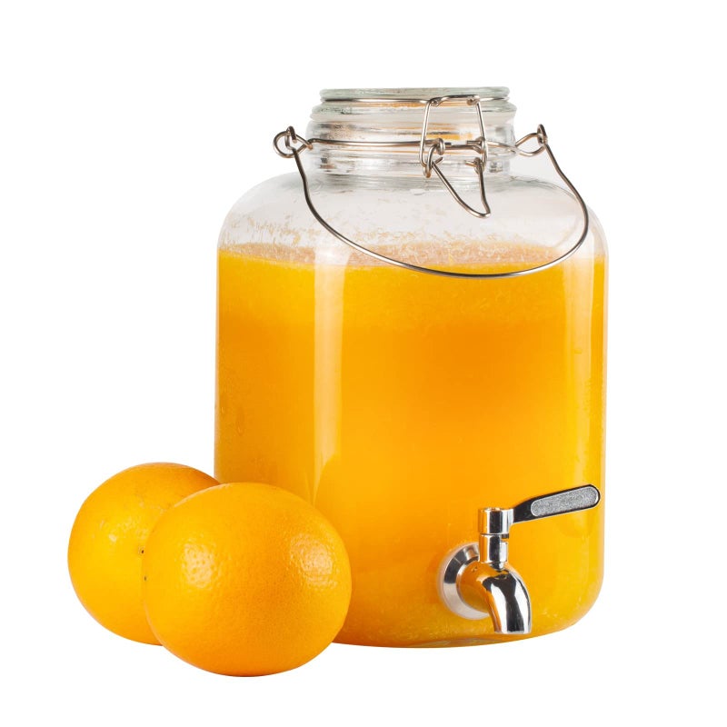 PUSCRIENO Glass Drink Dispenser for Parties, 1 Gallon Beverage Dispenser with Spigot and handle,Glass Water Dispenser, Juice Dispensers for Fridge, Lemonade & Laundry Detergent Dispenser (1Pack) - Image 1