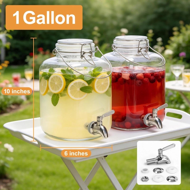 PUSCRIENO Glass Drink Dispenser for Parties, 1 Gallon Beverage Dispenser with Spigot and handle,Glass Water Dispenser, Juice Dispensers for Fridge, Lemonade & Laundry Detergent Dispenser (1Pack) - Image 3