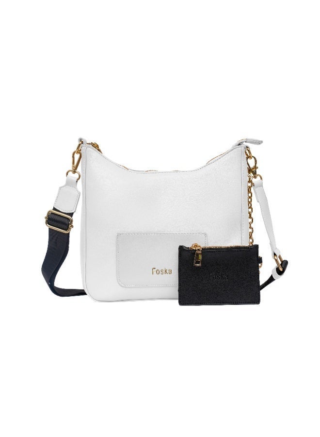 فوسكا شنطة Foska كروس نسائية جلد ناعم – تصميم صندوقي ومقبض يد لون أبيض – مقاس 26x25 سم - Image 1