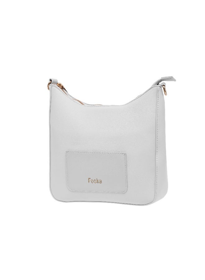 فوسكا شنطة Foska كروس نسائية جلد ناعم – تصميم صندوقي ومقبض يد لون أبيض – مقاس 26x25 سم - Image 2