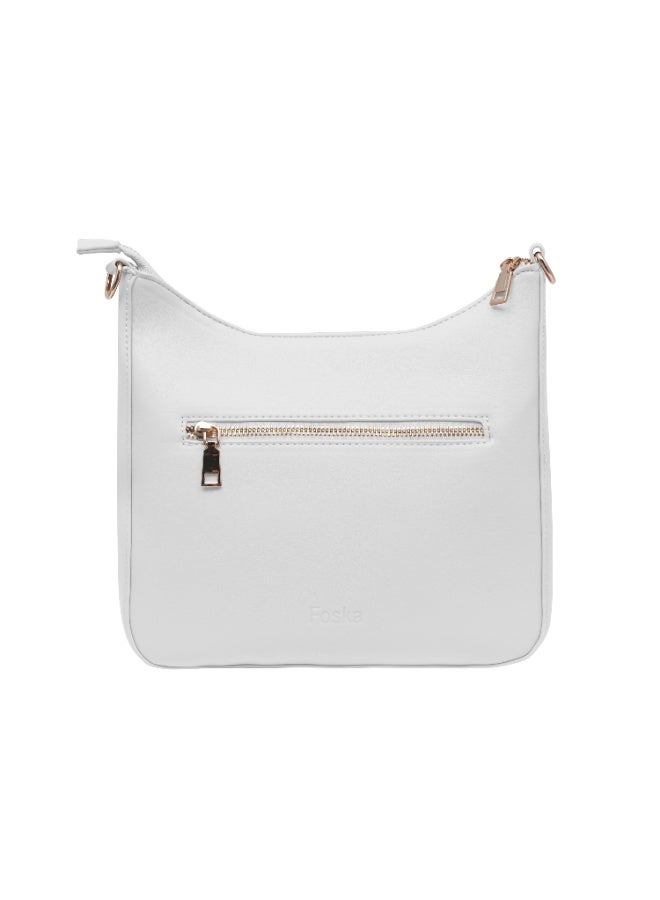 فوسكا شنطة Foska كروس نسائية جلد ناعم – تصميم صندوقي ومقبض يد لون أبيض – مقاس 26x25 سم - Image 4