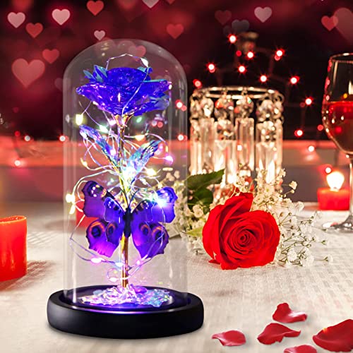 Greenke Mothers Day Rose Gifts for Mom, Galaxy Purple Butterfly Rose in Glass Dome, Light Up Forever Roses Birthday Gifts for Women Mom Grandma, Eternal Rose Gift for Her Valentine Mothers Anniversary - Image 2