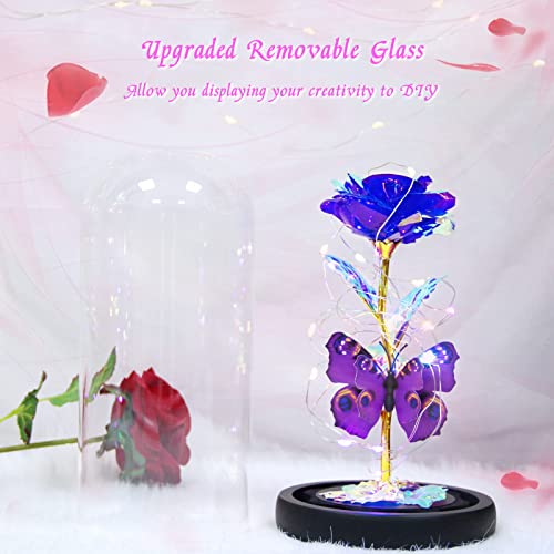 Greenke Mothers Day Rose Gifts for Mom, Galaxy Purple Butterfly Rose in Glass Dome, Light Up Forever Roses Birthday Gifts for Women Mom Grandma, Eternal Rose Gift for Her Valentine Mothers Anniversary - Image 4