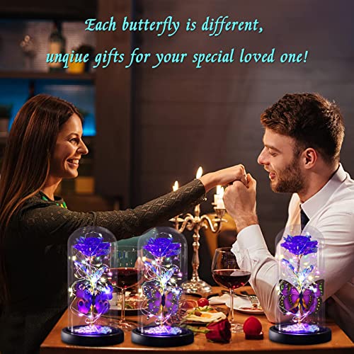 Greenke Mothers Day Rose Gifts for Mom, Galaxy Purple Butterfly Rose in Glass Dome, Light Up Forever Roses Birthday Gifts for Women Mom Grandma, Eternal Rose Gift for Her Valentine Mothers Anniversary - Image 3