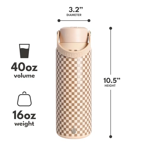 Elemental 40oz Insulated Water Bottle with Straw 100 LeakProof Stainless Steel Core Water Bottles for Travel Sports and Gym Double Wall Insulation BPA Free Brown Check - Image 3