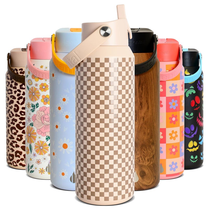 Elemental 40oz Insulated Water Bottle with Straw 100 LeakProof Stainless Steel Core Water Bottles for Travel Sports and Gym Double Wall Insulation BPA Free Brown Check - Image 2