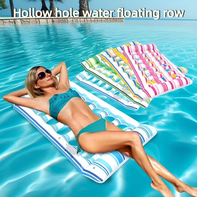 Blue Yellow Inflatable Water Lounge Chair PVC Thickened Float Bed for Pool Beach - Image 2