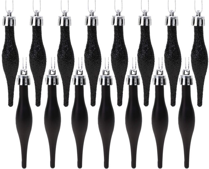 PACK OF 1585CM 85MM 34 DROPLET BAUBLES MATTE GLITTER DESIGN CHRISTMAS BAUBLES BLACK