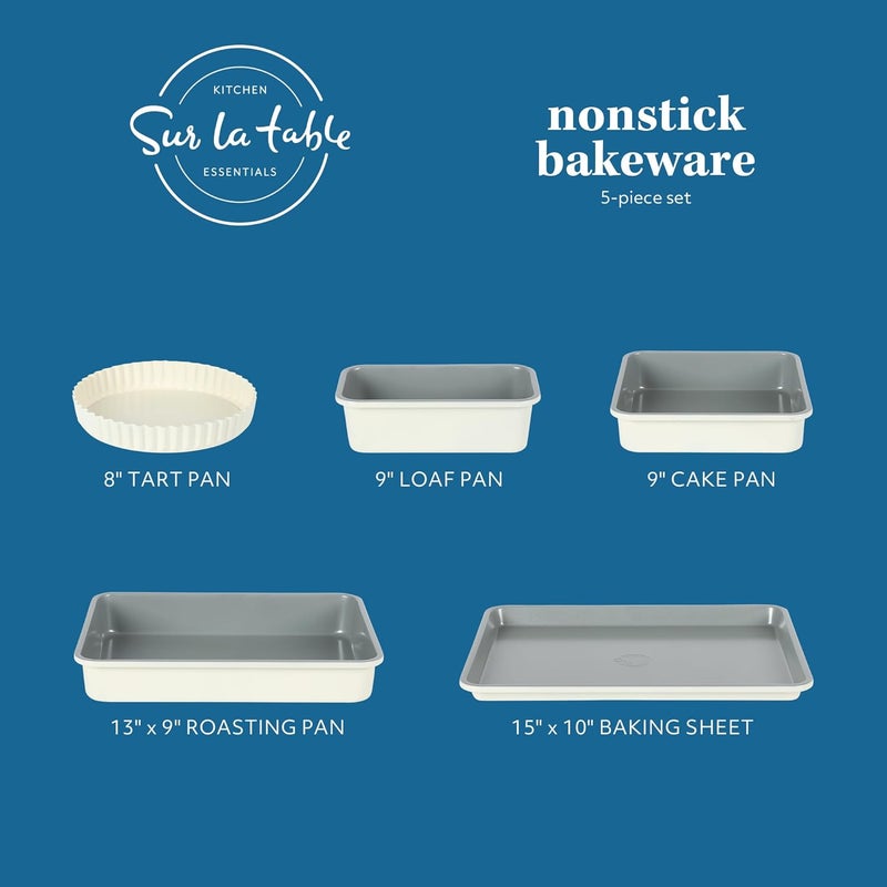 Sur La Table Kitchen Essential Carbon Steel Baking Pans Bakeware Set W/Premium PFOA, PFAS, PTFE Free Grey Non stick - Linen White Exterior - Image 2