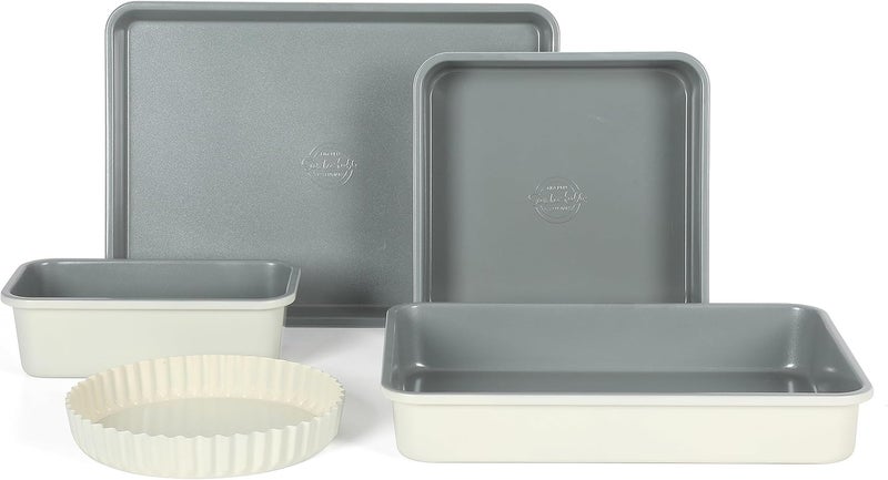 Sur La Table Kitchen Essential Carbon Steel Baking Pans Bakeware Set W/Premium PFOA, PFAS, PTFE Free Grey Non stick - Linen White Exterior - Image 1