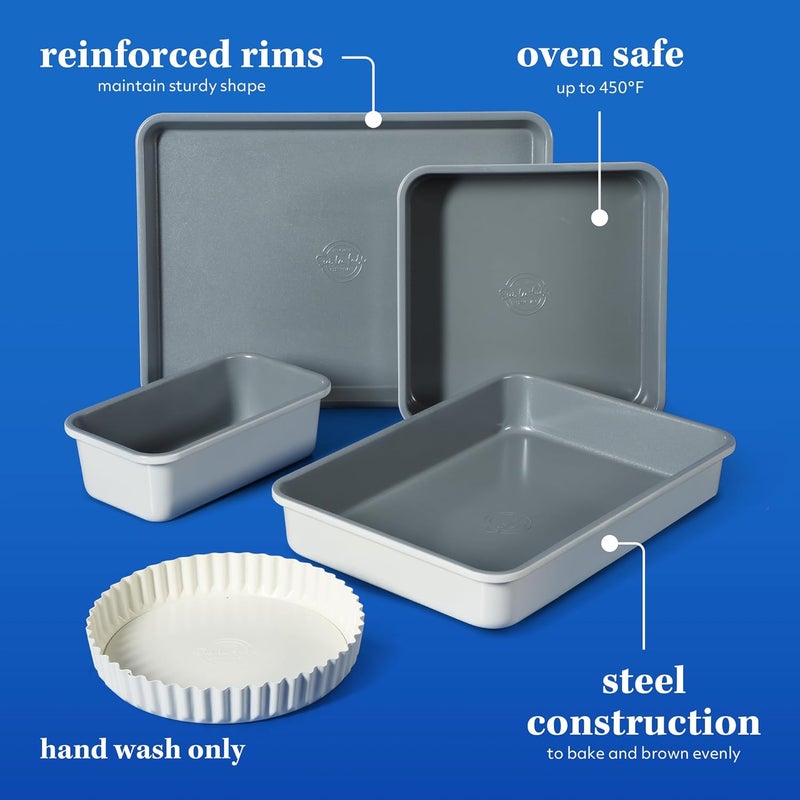 Sur La Table Kitchen Essential Carbon Steel Baking Pans Bakeware Set W/Premium PFOA, PFAS, PTFE Free Grey Non stick - Linen White Exterior - Image 3
