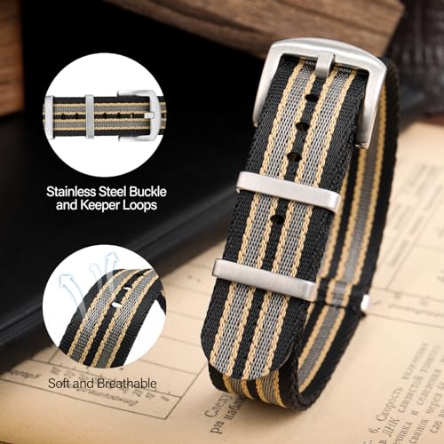 watchdives Nylon Watch Band 18mm 20mm 22mm Multicolor Replacement Watch Straps for Men Women (Black Yellow Gray, 18mm) - Image 3