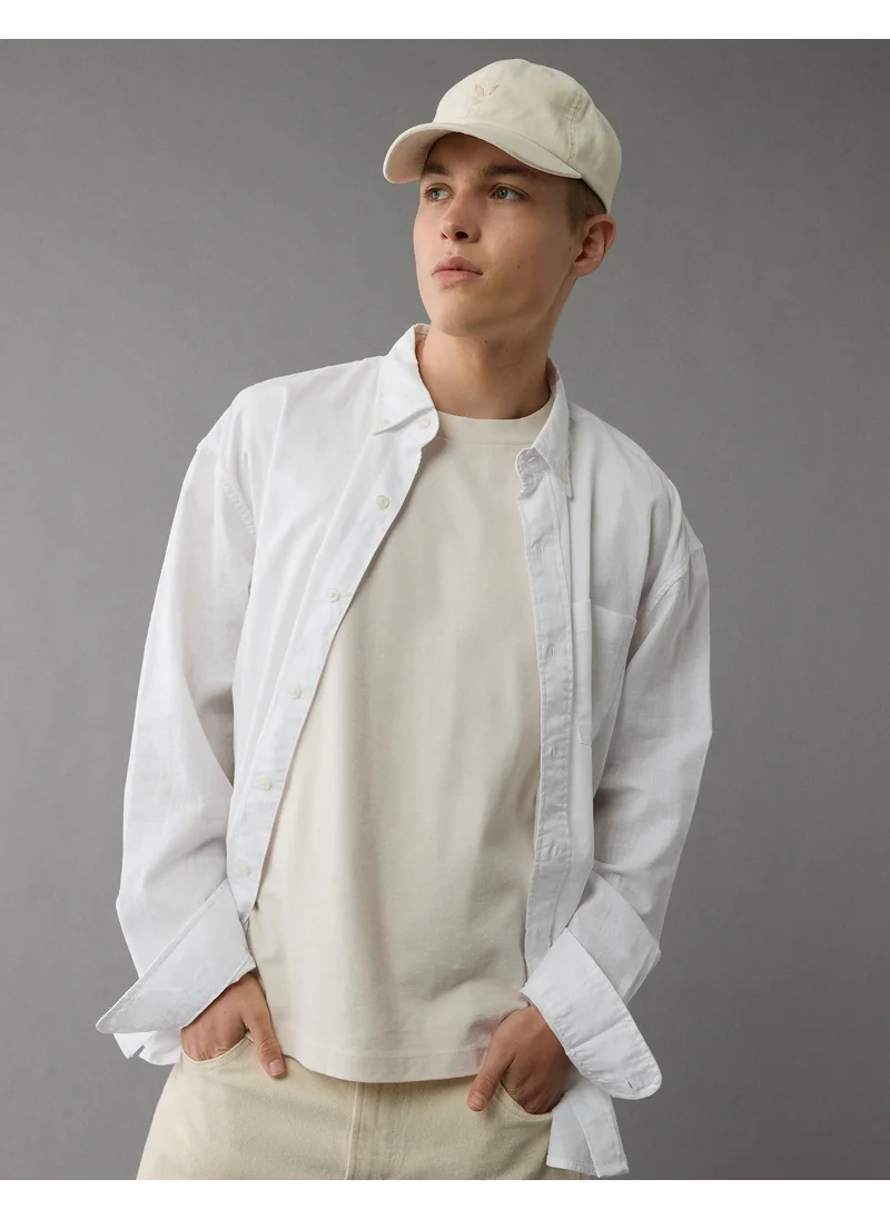 American Eagle AE Everyday Relaxed Linen-Blend Button-Up Shirt