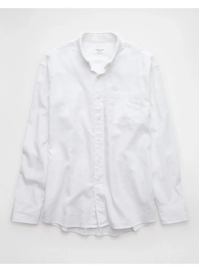 American Eagle AE Everyday Relaxed Linen-Blend Button-Up Shirt