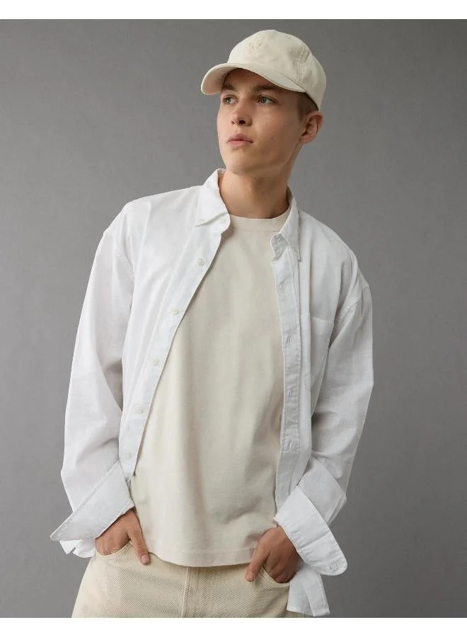 American Eagle AE Everyday Relaxed Linen-Blend Button-Up Shirt