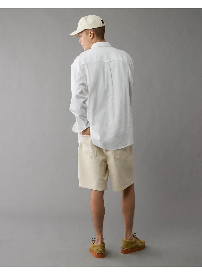 American Eagle AE Everyday Relaxed Linen-Blend Button-Up Shirt