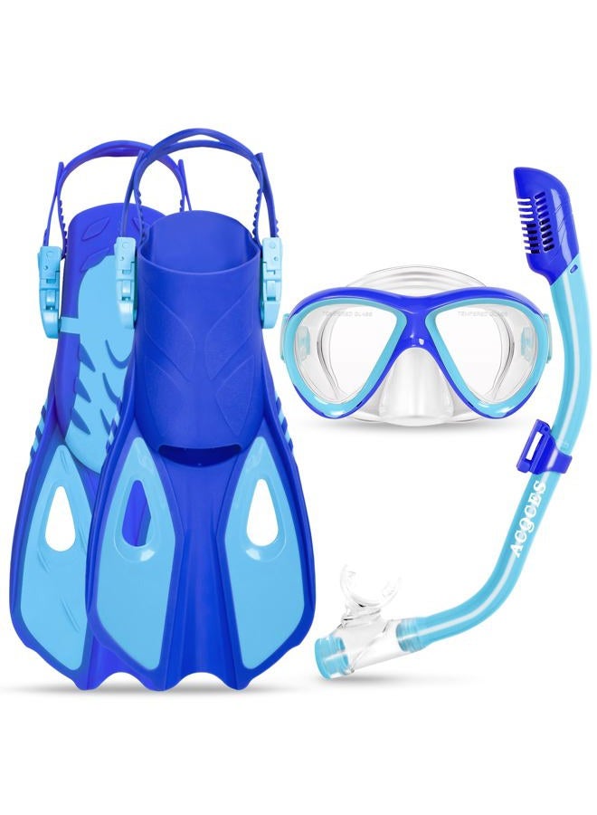 ACQCES Kids Mask Fins Snorkel Set, Dry Top Snorkeling Gear for Kids Youth Boys Girls Junior Age 5-15 - Image 1