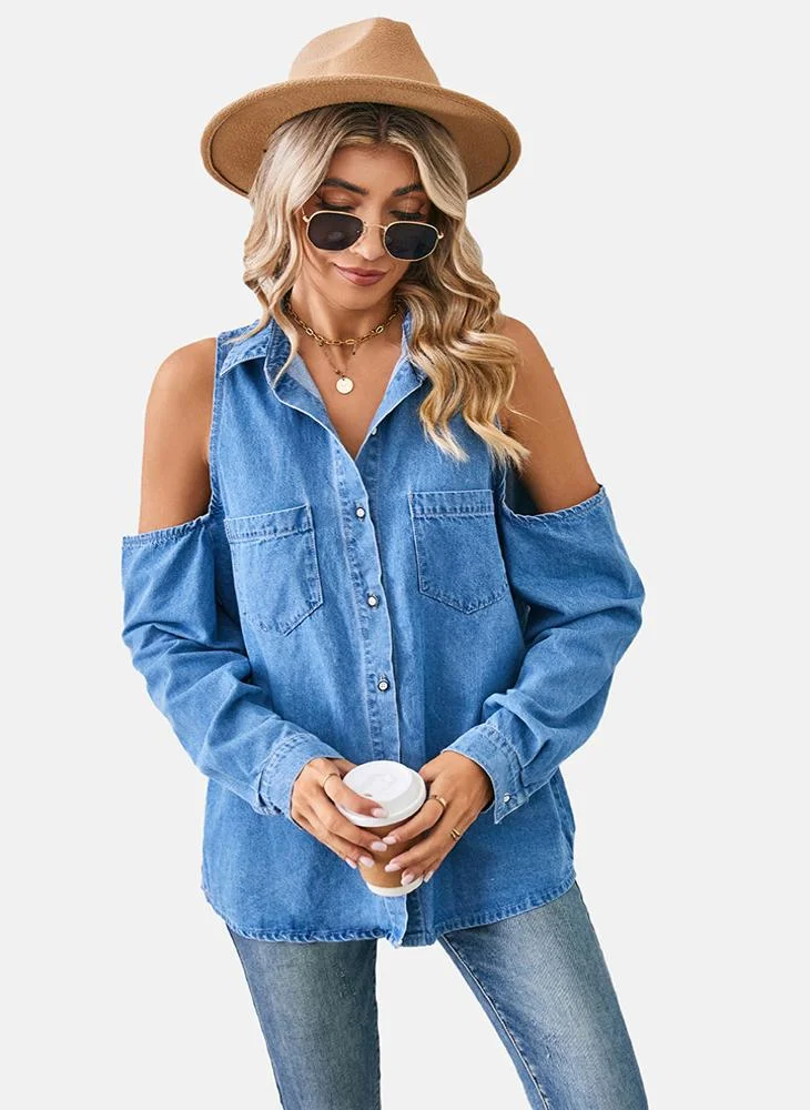 YUNIQEE Blue Plain Regular Fit Shirt