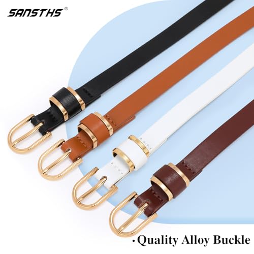 SANSTHS 4 Pack Women Thin Belts for Jeans Dresses Coats Skinny Women Belt with Gold Alloy Buckle, Black+White+Coffee+Brown XL - Image 3