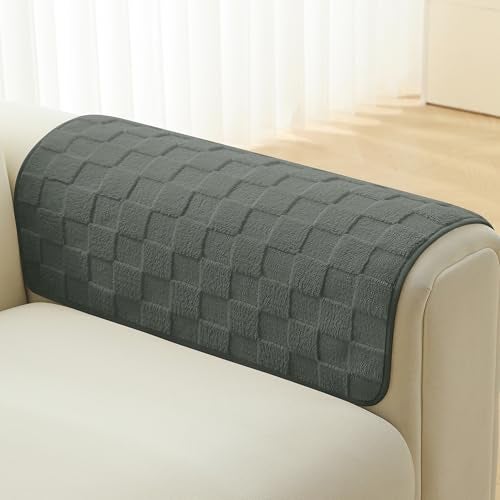 Foxdecor Fuzzy Couch Arm Covers Recliner Arm Cover, Arm Chair Covers Set of 2, Non-Slip Chair Arm Covers, Arm Rest Cover for Sofa, Armchair Slipcovers Couch Arm Protector (Grey 20x20 inch) - Image 1