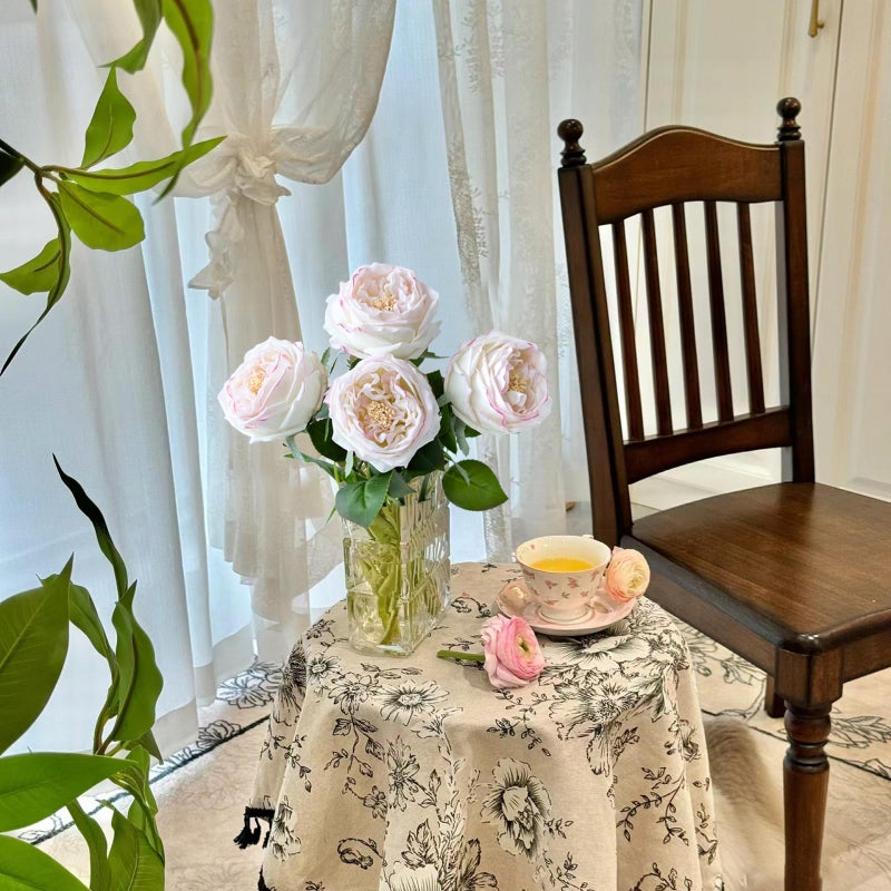 YalzoneMet 3.5'' Big Bloom Flesh Pink Rose Artificial Flowers 4Pcs Real Touch Rose Faux 17.7 Inch Long Stem Austen Roses Peonies Fake Flowers for Home Kitchen Party Christmas Flower Wedding Decor - Image 5