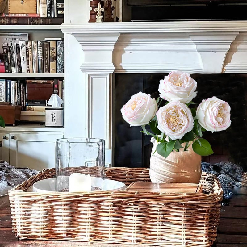 YalzoneMet 3.5'' Big Bloom Flesh Pink Rose Artificial Flowers 4Pcs Real Touch Rose Faux 17.7 Inch Long Stem Austen Roses Peonies Fake Flowers for Home Kitchen Party Christmas Flower Wedding Decor - Image 4