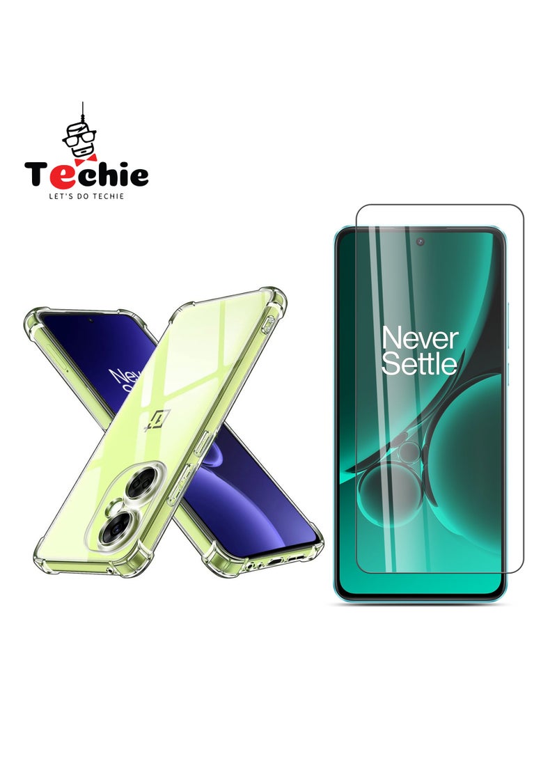 Techie - OnePlus Nord CE 3 Case and Screen Protector Combo Pack 2 in 1 - Transparent TPU Bumper Case with HD Tempered Glass Screen Protector - Image 1