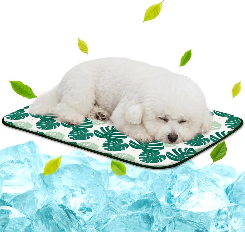 NWK Pet Cooling Mat Ice Silk Cooling Mat for Dogs & Cats Portable & Washable Pet Cooling Blanket, Car Seats, Beds for Summer (Medium (27.5'' x 20'' x 0.3''), Green Leaf) - Image 1