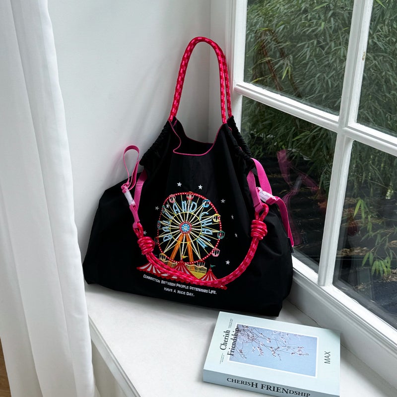 New Japanese Ball Chain Embroidered Ferris Wheel Shopping Bag Fashion All-Match Commuter Fashion Shoulder Bag - Image 3