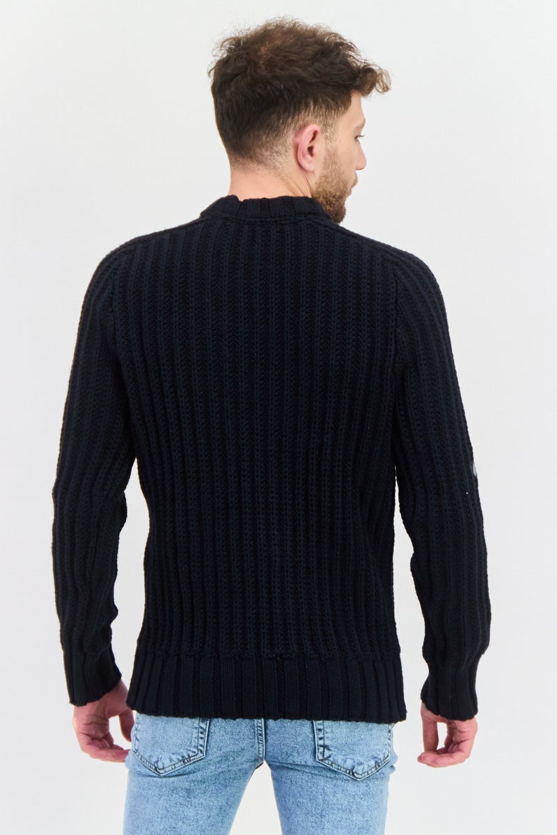 Lyle & Scott Men Crew Neck Long Sleeve Brand Logo Sweater, Navy Blue - Image 3