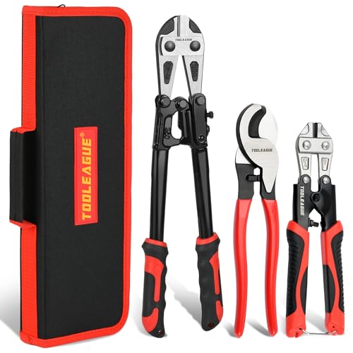 TOOLEAGUE 3Pcs Bolt Cutter Pliers Set,8"and 14" Heavy Duty Bolt Cutters,10" Wire Cable Cutter with Storage Bag,CR-V Blade, Easily Cut Locks, Screws,Rods, Chains - Image 1