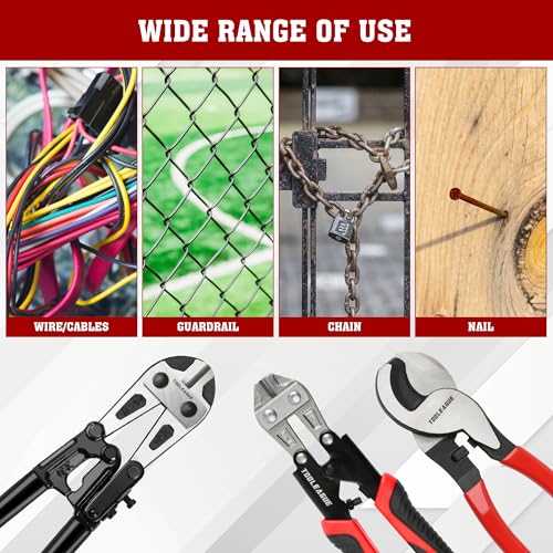 TOOLEAGUE 3Pcs Bolt Cutter Pliers Set,8"and 14" Heavy Duty Bolt Cutters,10" Wire Cable Cutter with Storage Bag,CR-V Blade, Easily Cut Locks, Screws,Rods, Chains - Image 5