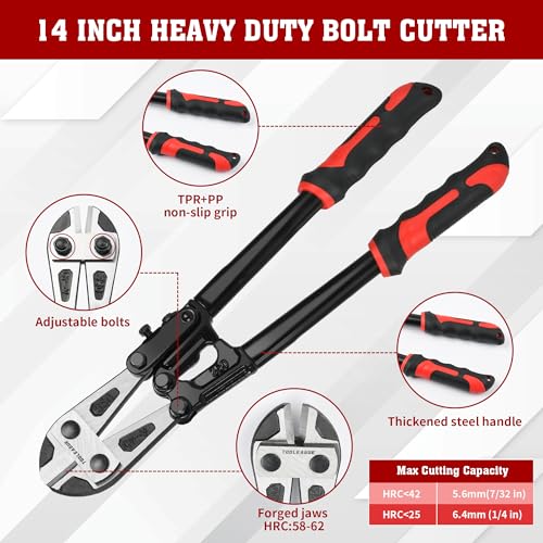 TOOLEAGUE 3Pcs Bolt Cutter Pliers Set,8"and 14" Heavy Duty Bolt Cutters,10" Wire Cable Cutter with Storage Bag,CR-V Blade, Easily Cut Locks, Screws,Rods, Chains - Image 2
