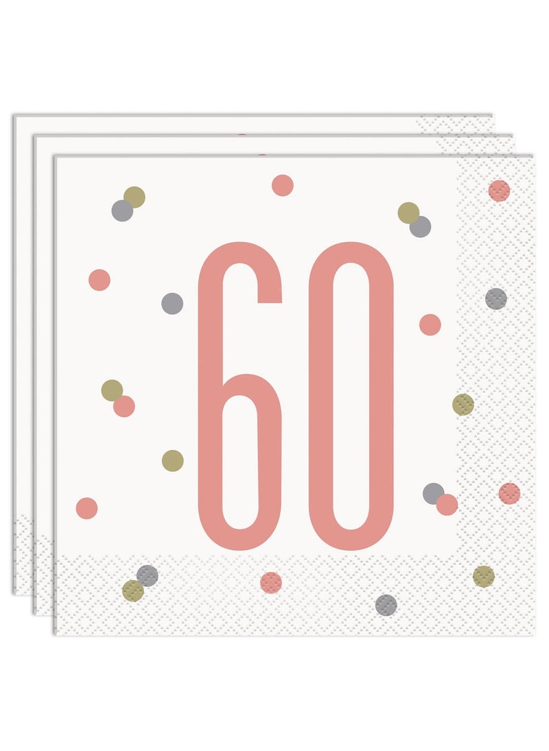 Unique 60 Years Birthday Anniversary Napkins White Pink Party 33cm 16-Pack