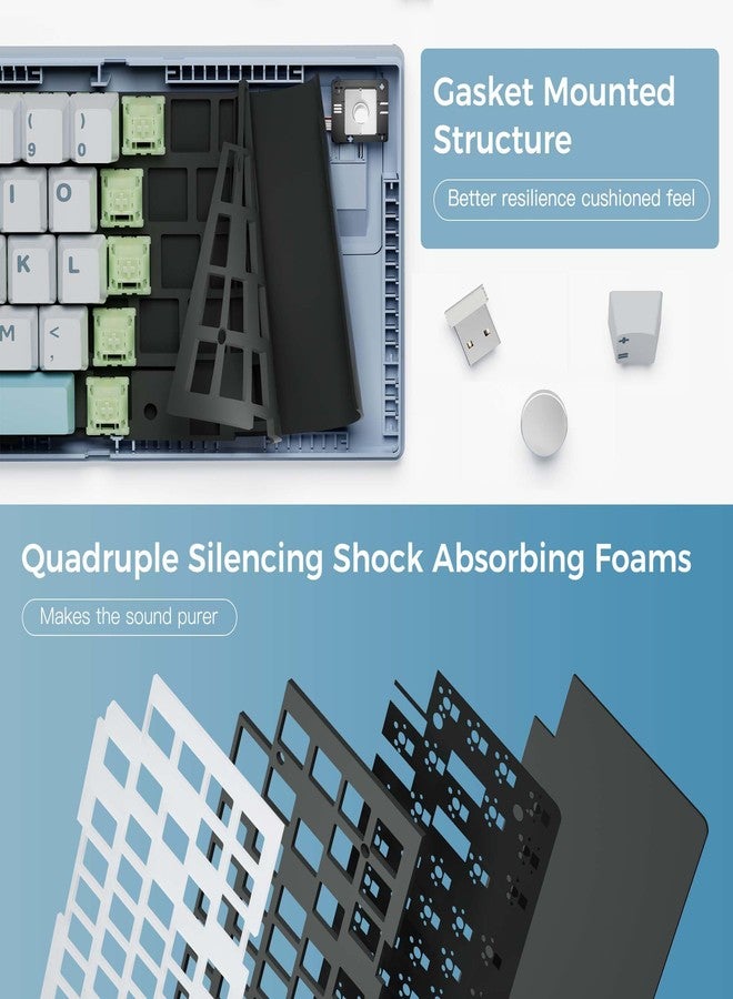 BOYI GMK67 65% Mechanical Keyboard,Hot-Swappable Bluetooth5.0/2.4G/Type-C Tri-Mode Wireless RGB Gasket Mounted Customized South-Facing LED Gaming Keyboard(Blue) - Image 3