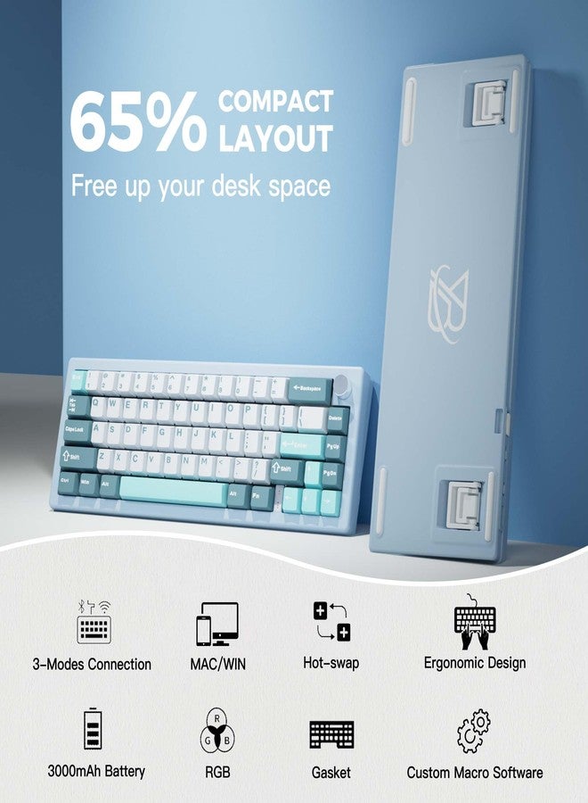BOYI GMK67 65% Mechanical Keyboard,Hot-Swappable Bluetooth5.0/2.4G/Type-C Tri-Mode Wireless RGB Gasket Mounted Customized South-Facing LED Gaming Keyboard(Blue) - Image 2